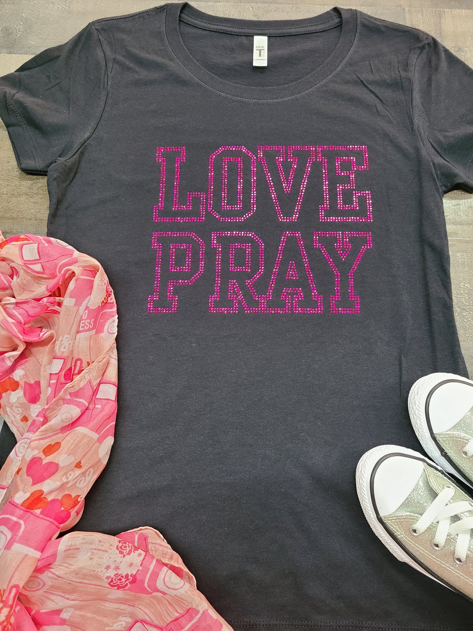 Black LOVE PRAY Bling Tee