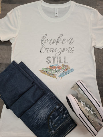 White Broken Crayons Bling Tee