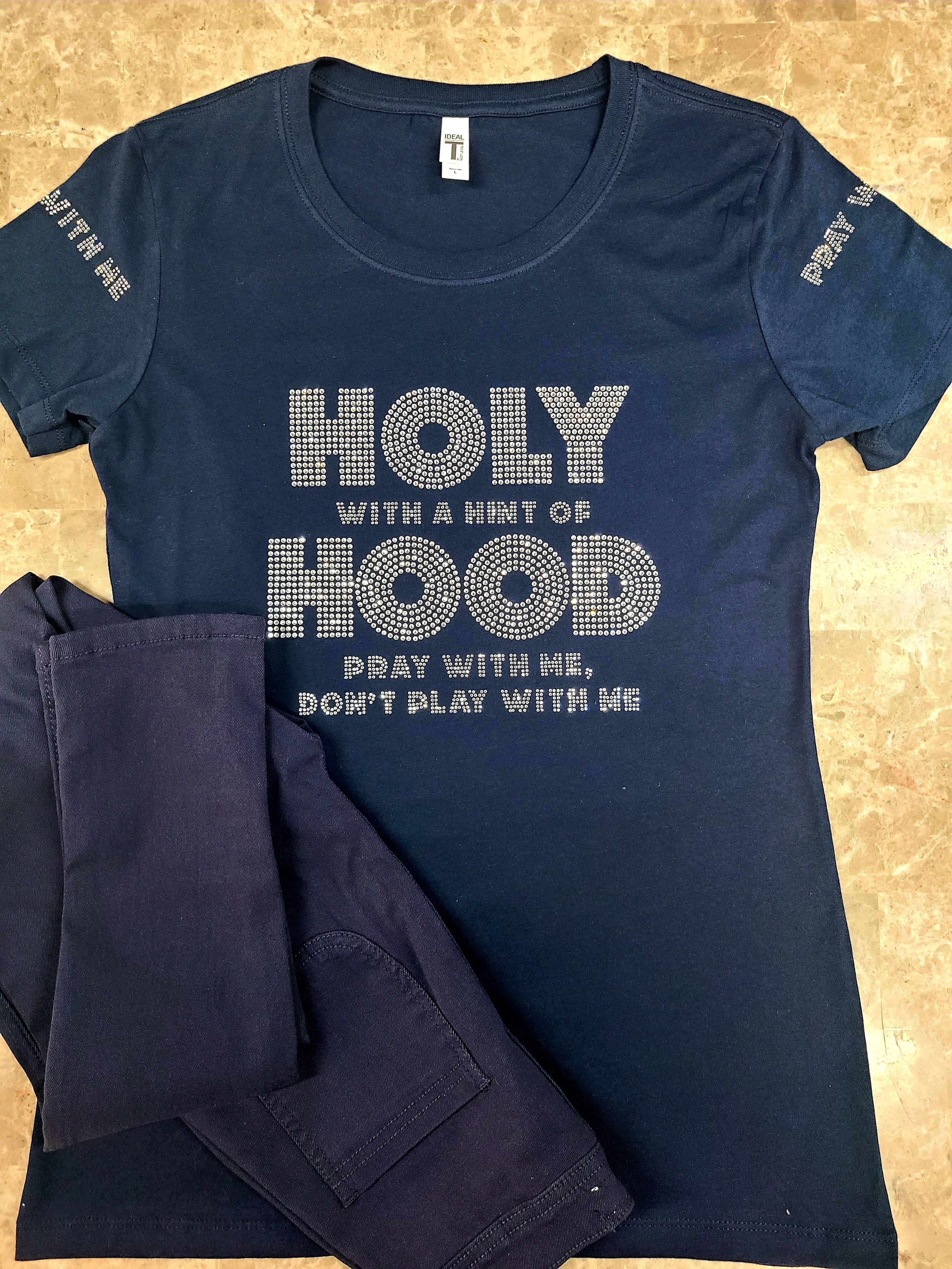 Holy With A Hint Of Hood Bling Tee Navy Miracles Wear