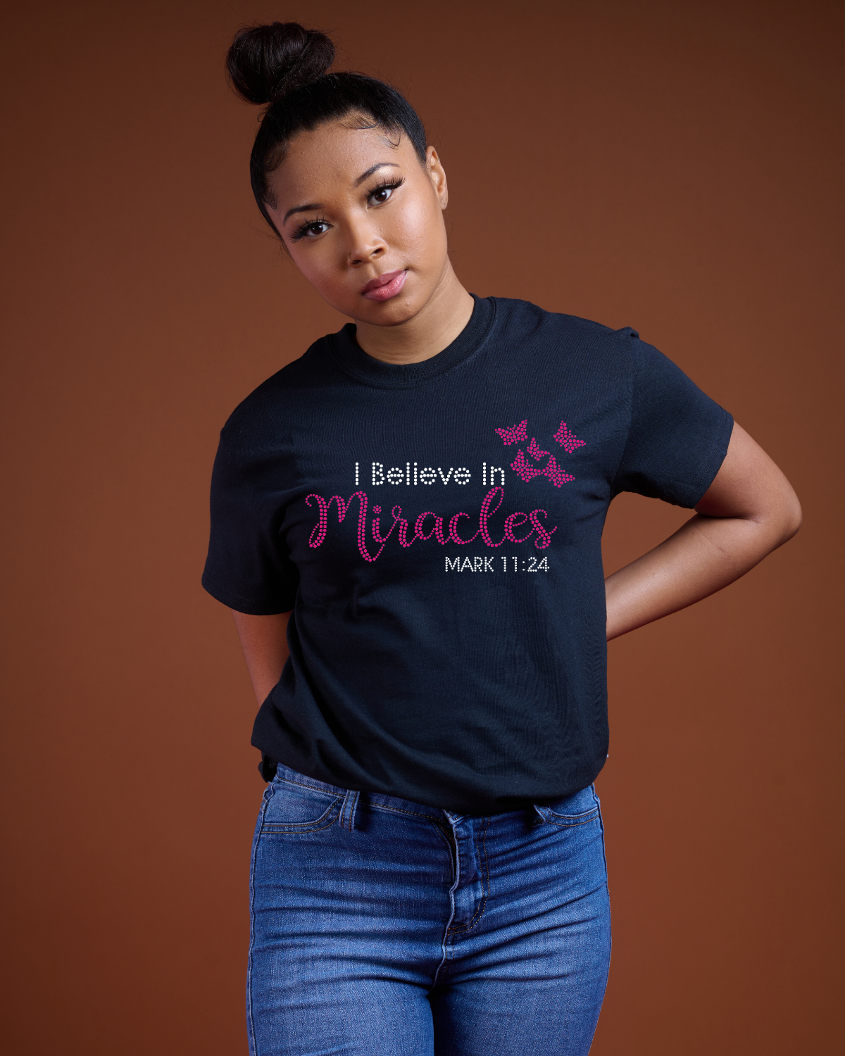 I Believe In Miracles Bling Tee ( pink rhinestones)