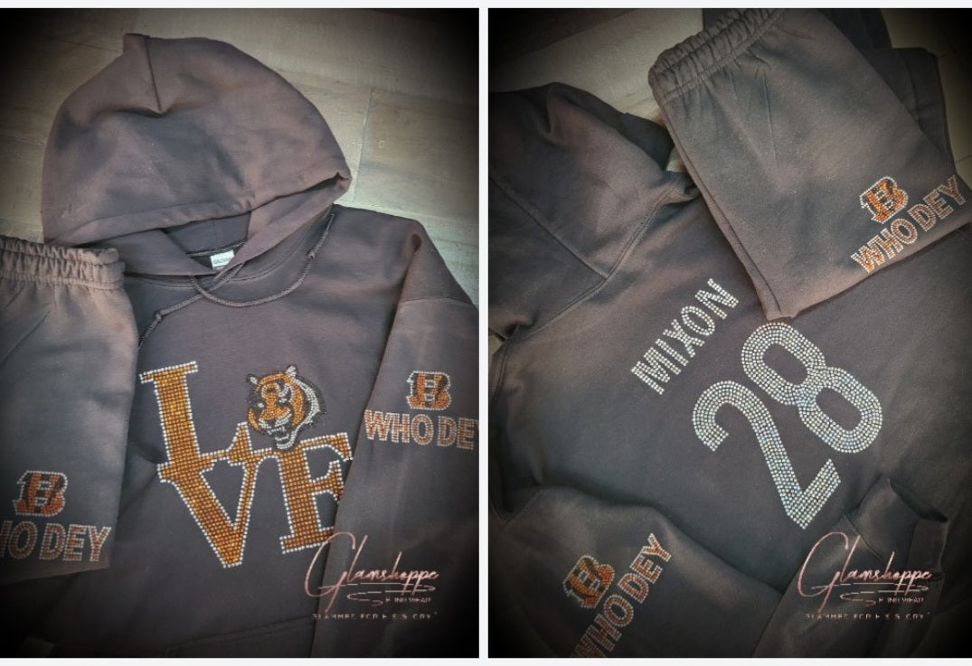 Love Bengals Mixon/CHASE/Burrow Bling Hoodie (Black)