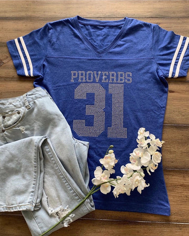 Proverbs 31 Jersey Bling Tee (Blue)