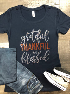 Navy Grateful...Oh So Blessed Bling Tee