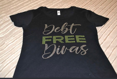 Debt Free Diva Bling Tee (blk w/ peridot rhinestones)