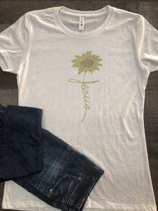 White Jesus & Sunflower Bling Tee